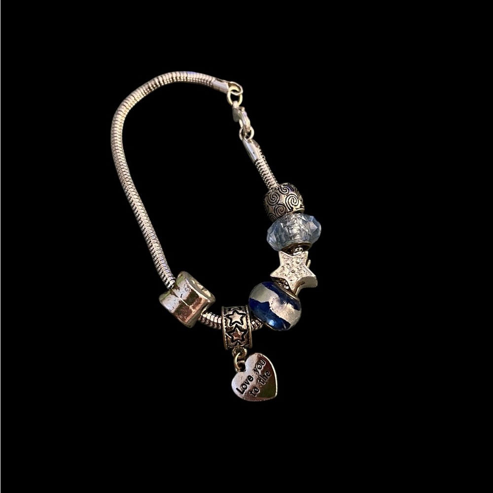 Silver Charm Bracelet with Blue Accents